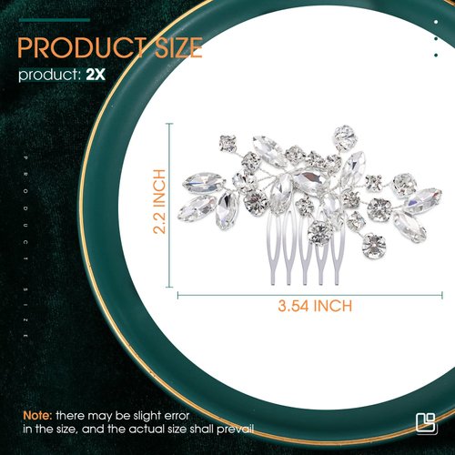 2 Pcs Bridal Wedding Hair Comb Rhinestone Silver Bridal Side Comb Opal Crystal Hair Piece Hair Accessories for Women and Girls