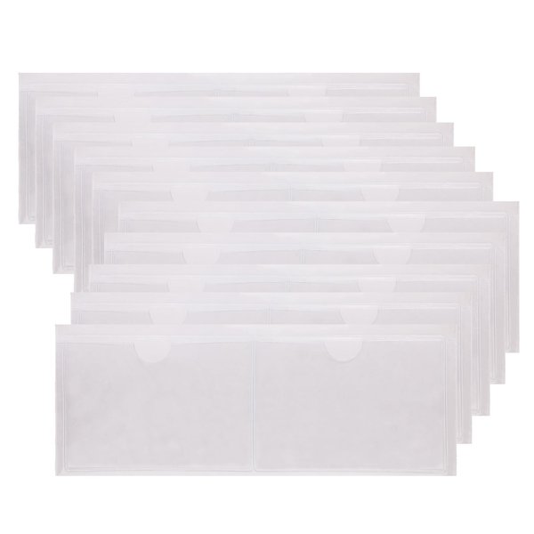 Tupalizy 20PCS Self-adhesive Index Card Pockets with Top Open for Loading Clear Plastic Business Card Label Holders Sleeves for Labeling Marking Storage Bins Boxes Organizing Pictures(5.1x3.7 inches)