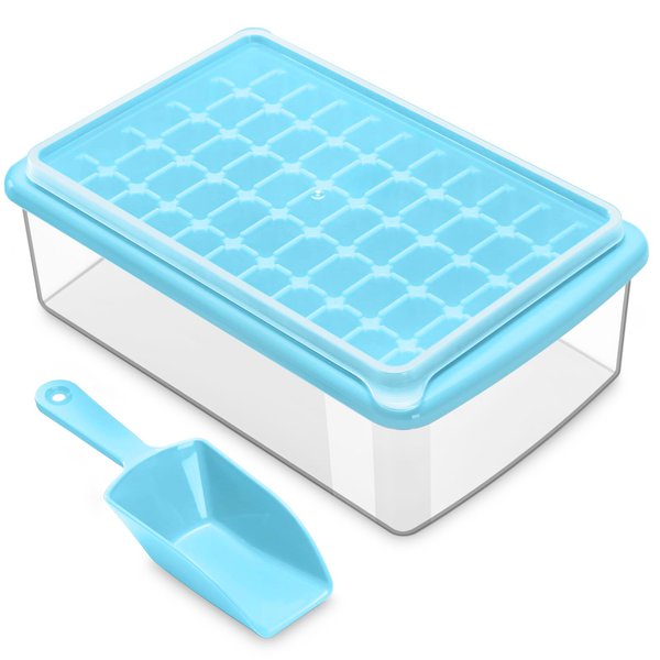 ARTLEO Ice Cube Tray with Lid and Bin for Freezer, Easy Release 55 Mini Nugget Ice Tray with Cover, Ice Storage Container, Scoop, Flexible Durable Plastic Ice Mold & Bucket, BPA Free