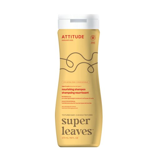 ATTITUDE Nourishing Shampoo for Curly Hair with Moringa Oil, EWG Verified, Vegan and Naturally Derived, 3a, 3b, 3c Curl Type, Provides Lightweight Moisture to Curls, 16 Fl Oz