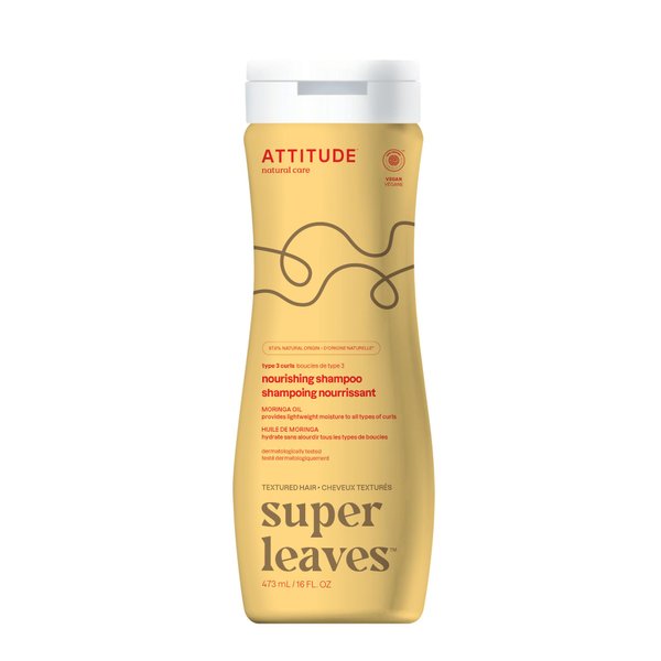 ATTITUDE Nourishing Shampoo for Curly Hair with Moringa Oil, EWG Verified, Vegan and Naturally Derived, 3a, 3b, 3c Curl Type, Provides Lightweight Moisture to Curls, 16 Fl Oz