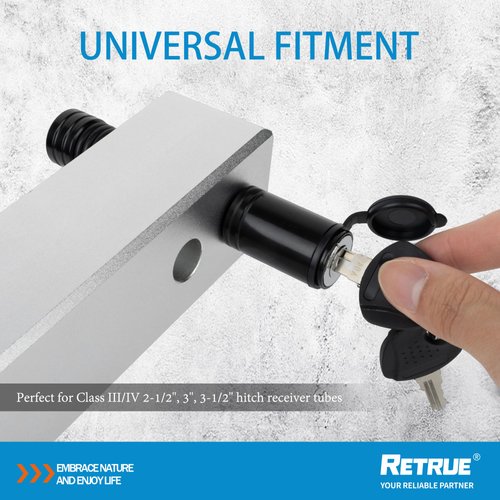 RETRUE Trailer Hitch Receiver Pin Lock - Black, 2 Inch Receiver, 5/8" Dia Pin Lock for Securely Locking Trailer Hitch with Two Keys