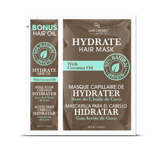 Hair Chemist Hydrate Hair Mask with Coconut Oil Packette 1 ounce (2-Pack)