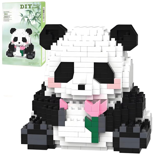 NIFILMTH Mini Panda Building Block, 482 PCS Micro Cute Panda Sets Bear Brick Animals Creative Toy Gift for Daughter Women Adults (Give You a Pink Flower)