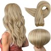 Full Shine Weft Hair Extensions Human Hair Highlights #27/613 Caramel Blonde Mix Platinum Blonde Sew in Human Hair Extensions Highlights Weft Hair Extensions Blonde Highlights Double Weft 105g 24inch