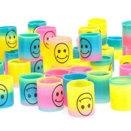 PowerTRC 144 Pcs Mini Slinky Party Favors Mini Slinkies Bulk, Emoticon Rainbow Spring Toys Goodie Bag Stuffer, Coil Spring Toy for Carnival Prize Classroom Exchange Gifts
