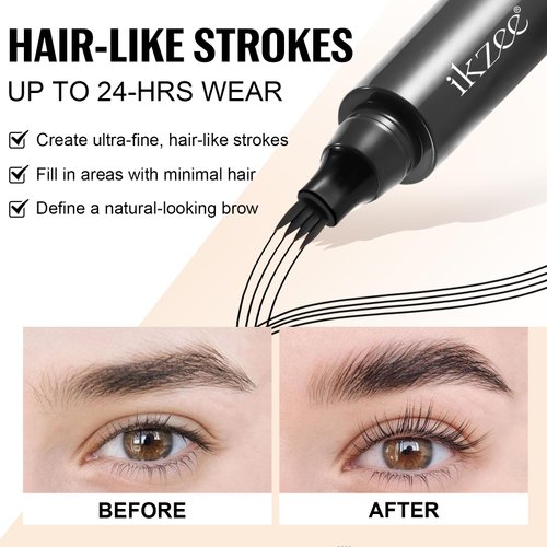 Generic Eyebrow Pen, 2024 New 3D Waterproof Microblading Eyebrow Pencil, Magical Upgraded Eye Brow Pencils with 4 Fork Tip & Spoolie Brush for Hair - Black