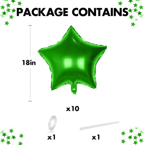 18 Inch Green Star Balloons, 10 Pcs Green Star Shape Foil Balloon Helium Balloons, Big Mylar Star Balloons for Wedding, Baby Shower, Birthday Party Decorations