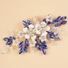 BERYUAN Silver Flower Blue Crystal Rhinestone Hair Comb Pearls Teardrop Rhinestone Hair Piece Wedding Headband Pearls Flower Hairpiece for Wedding Women and Girls (BLUE)