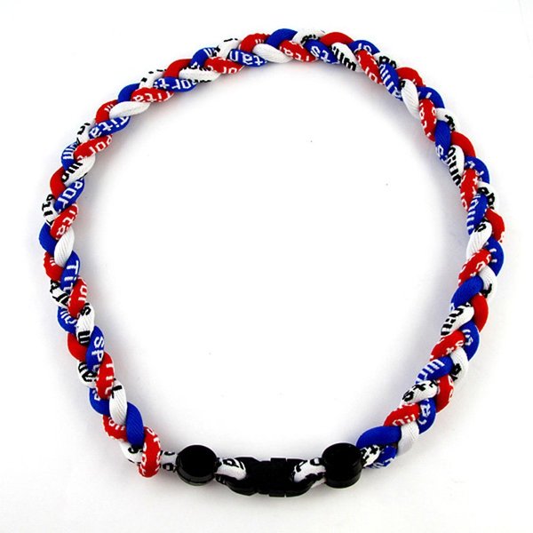 MapofBeauty unisex adult 18" Sport Three Colors Three Braided Rope Tornado Necklace (Royal Blue/Red/White)
