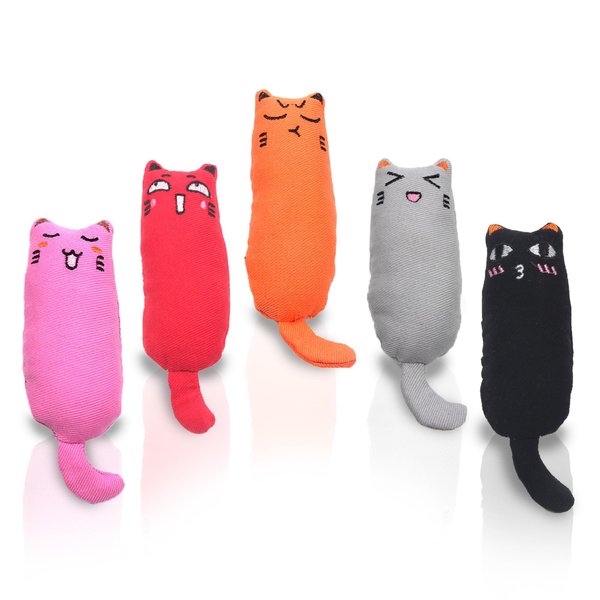 Vila Plush Cat Chews with Catnip, Feline Mood Enhancer, Oral Care Assistant, Gum Massager, Exercise and Entertainment Treat, Cotton Fabric, Orange, Red, Gray, Pink, Black, 5 Pcs per Pack