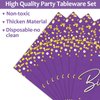 Wiooffen 96PCS Purple Gold Birthday Paper Plates and Napkins Party Supplies Happy Birthday Party Decorations Disposable Birthday Party Tableware Dinnerware Set for Women Men Birthday Serves 24 Guests