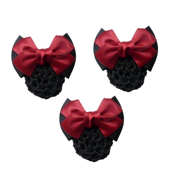 DOITOOL 3pcs Hair Snood Bow Hair Accessory Hair Mesh Hair Bun Hair Clip Professional Hair Accessory Red Hair Accessory Date Hair Accessory Big Bow Hairpin Net Folder Headgear Miss Hair Net