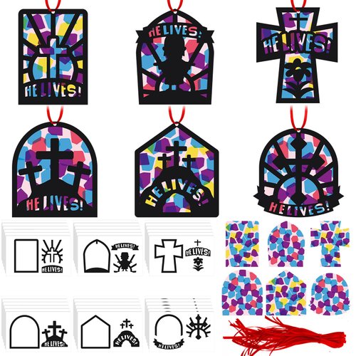 Dinifee 30 Set Resurrection Silhouette Easter Craft Kit for Kids Jesus He Lives Crafts Christian Make Your Own Religious Crafts DIY Easter Ornaments Sunday School Activities Spring Party Favors Decor