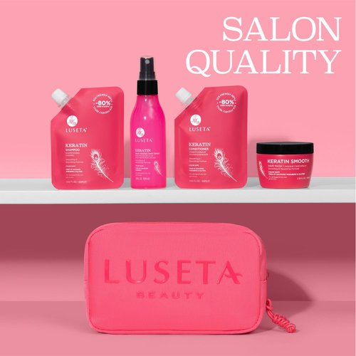 Luseta Keratin Jet-Set Hair Smooth Kit Travel Shampoo and Conditioner for Dry,Damaged and Color Treated Hair Moisturizing and Smoothing Hair Care Set Travel Size Reduce Breakage Color Safe