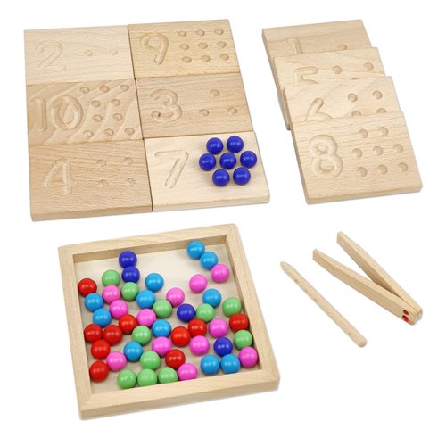 Wooden Number Tracing Board Set, Toddler Montessori Math Beads Counting Toy, Preschool Learning and Educational Math Game for Kids