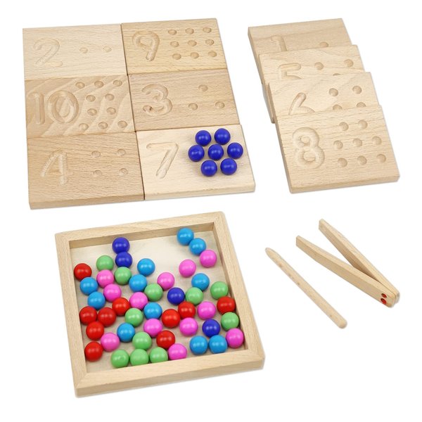 Wooden Number Tracing Board Set, Toddler Montessori Math Beads Counting Toy, Preschool Learning and Educational Math Game for Kids