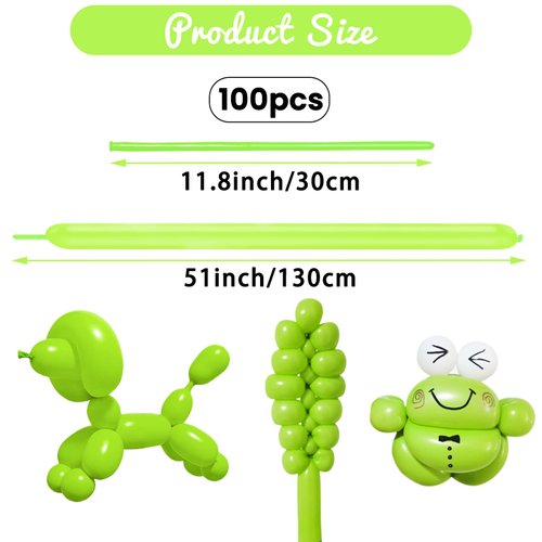 HYKJNBW Light Green Long Balloons for Balloon Animals, 260 Balloons Art Kit for Twisting, Skinny Modeling Balloons Supplies for Birthday Party Wedding Festival Decorations 100pcs