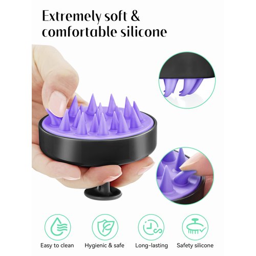 HEETA Scalp Massager Hair Growth, Scalp Scrubber with Soft Silicone Bristles for Hair Growth & Dandruff Removal, Hair Shampoo Brush for Scalp Exfoliator, Black