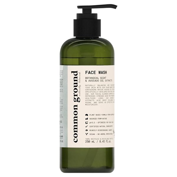 COMMON GROUND All Natural Face Cleanser Wash, Paraben & Cruelty Free, Normal, Oily, Dry, Sensitive, Organic, Vegan, Plant-Based, pH 5.5, Avocado Oil, Men, Women, 8.4 Fl Oz