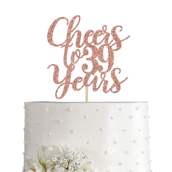 39 Rose Gold Glitter Cheers to 39 Years Cake Topper, Happy 39th Birthday Party Toppers Decorations, Supplies