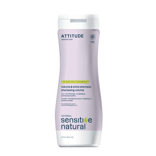 ATTITUDE Volume and Shine Hair Shampoo for Sensitive Dry Scalp, EWG Verified, Soothing Oat, For Thin Hair, Naturally Derived Ingredients, Vegan and Plant-Based, 16 Fl Oz