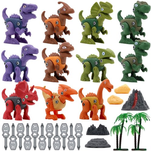 kukkubird Take Apart Dinosaur Toys for Kids, Dino Stem Construction Building Toys with Drill, Jurassic Learning Kit for Boys Party Favors Gifts (11 Dinos)
