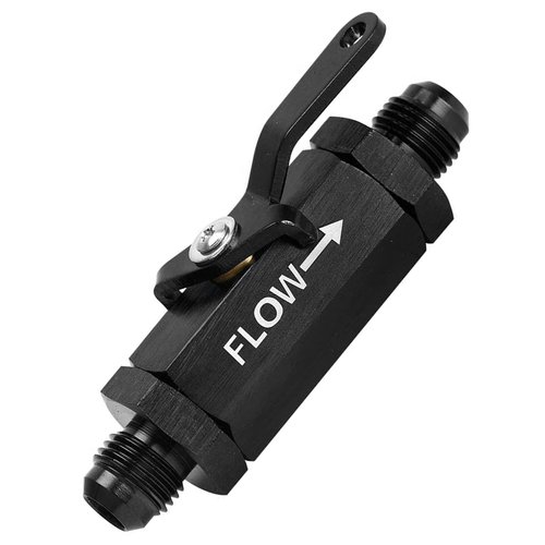 Piodelo 6AN Aluminum Inline Fuel Shut Off Valve, 6AN to 6AN Male Flare Fitting, 3/8 Flow Control Cut Off Valves Thread Male Flare Fitting w/Cable Lever 6 Anodized Black