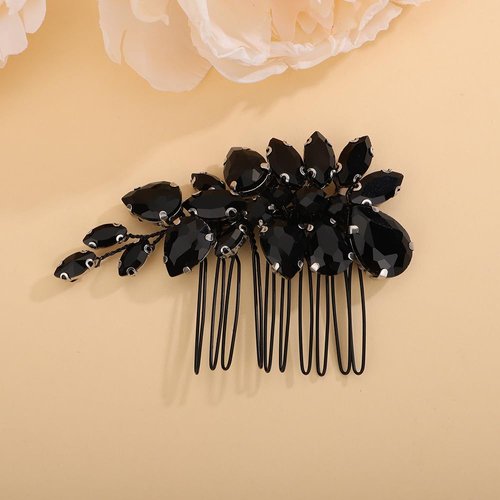 Teyglen Rhinestone Wedding Hair Comb Black Crystal Bridal Hair Piece Black Crystal Bride Wedding Hair Comb Sparkly Rhinestone Headpiece Hair Accessories for Women Girls (Black)