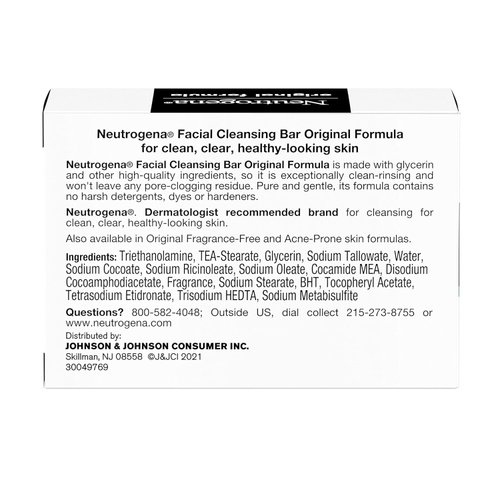 Neutrogena Original Gentle Facial Cleansing Bar with Glycerin, Pure & Transparent Face Wash Bar Soap, Free of Harsh Detergents, Dyes & Hardeners, 3.5 oz (Pack of 6)