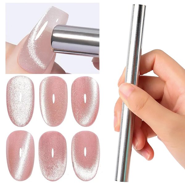 JERCLITY 1 Piece Cat Eye Magnet for Nails Lengthen Double Ended Cylindrical Nail Magnet Nail Magnet Tool for Cat Eye Gel Polish Nail Art(5.9inch)