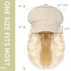 Qlenkay Newsboy Cap with Bob Hair Extensions Khaki Hat Wig 8 Panel Visor Beret Attached Synthetic 14'' Short Curly Wavy Hairpiece for Woman Bleach Blonde