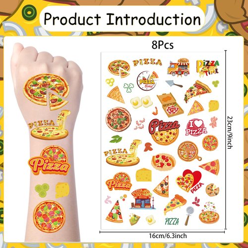 Yoyuspy Pizza Temporary Tattoos Decorations - 200+ Pizza Birthday Party Favors Gifts Supplies Decorations Pizza Theme Cute Tattoo Stickers Girls Boys Pizza Party Tattoos Favors Decor