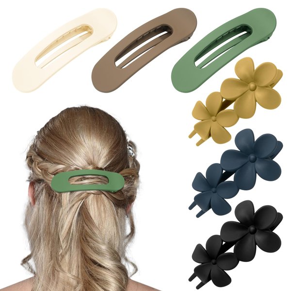 Kivzex 6 PCS Flat Hair Clips Stylish Lay Flat Claw Clips for Women Girls Matte Flower Hair Barrettes Hair Accessories for Thin & Thick Hair