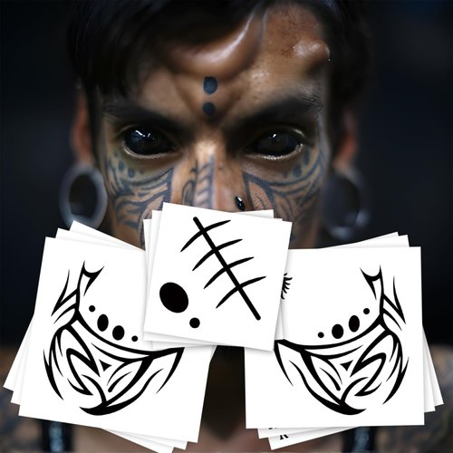 Tribal Face Temporary Tattoo Stickers for Men and Women – 9-Pack Temporary Totem Tattoos for Halloween, Carnival, and Music Festivals, Fake Tattoos