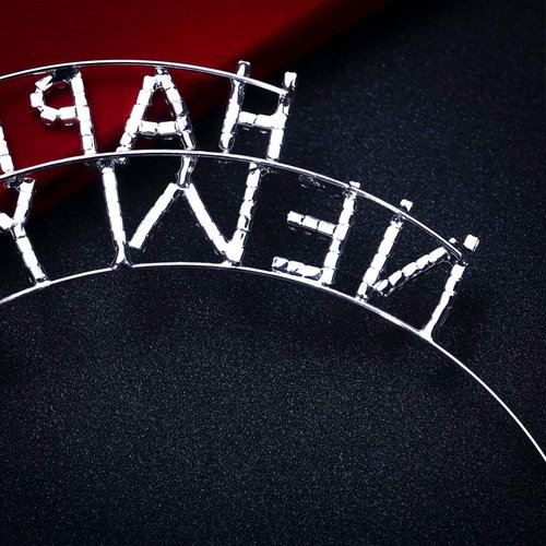 FRCOLOR Happy New Year Headband Tiara Rhinestone New Year Hair Hoop Decorative Crystal Headwear Christmas Party Supplies for Women