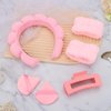 ACO-UINT 6Pcs Pink Spa Headband and Wrist Washbands Set, Skincare Headband Face Wash Headband Makeup Headband, Hair Claw Clip and Powder Puffs for Women and Girls