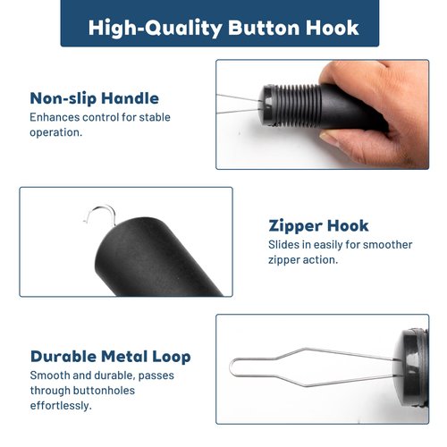 Button Hook for Seniors - One-Handed Button Assist Tool for Elderly & Disabled, Durable Zipper Pull Helper for Dresses, Shirts, and Daily Living (1 Pack)