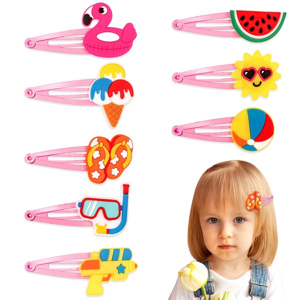 Threetols 16PCS Summer Hair Clips for Women, Cute Hair Barrettes Pins Women Cartoon Pink Tropic Flamingo Watermelon Ice Cream Hair Pins Summer Cartoon Snap Hair Clips for Teens