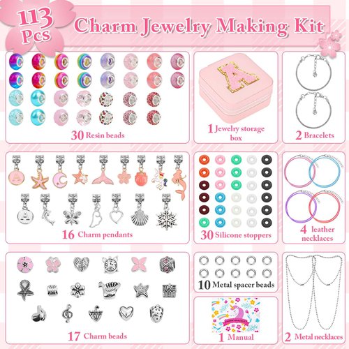 LifeisLuck Charm Bracelet Making Kit, Jewelry Making Kit for Girls DIY Charm Necklace Kit with Bracelet Organizer Box Unicorns Crafts Girls Toys Age 5 6 7 8-12 Birthday Gifts for Kids – A