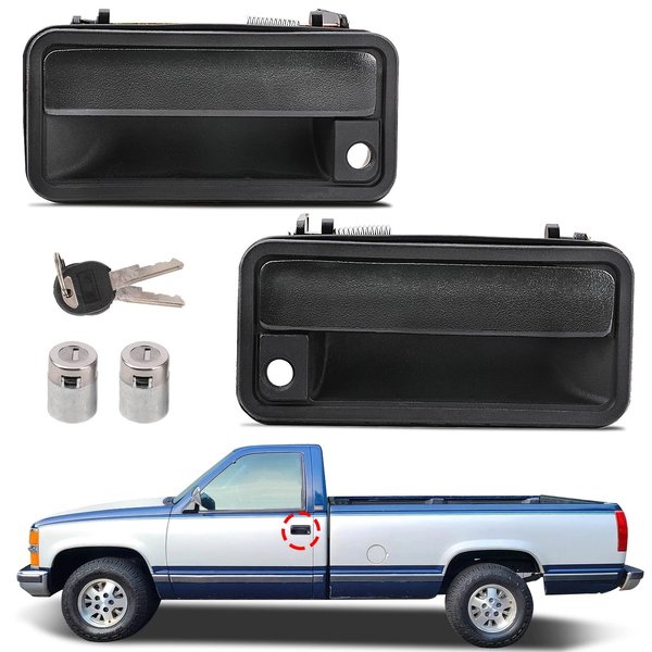 Exterior Door Handle w/ Lock Cylinder for Chevy C1500 C2500 C3500 HD K1500 K2500 K3500 GMC Yukon 1988-1994 Front Left & Right Chevrolet GMC Truck Door Handles with Locks Replace 15742229, 15742230