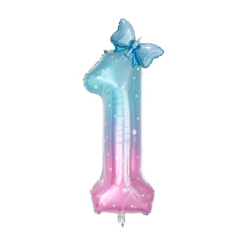 40inch Starry Sky Butterfly Number 1 Balloons, Giant Big Foil Mylar Helium Numbers Balloons 1, Butterfly Themed Birthday Party Supplies, First Birthday Baby Shower Balloon Supplies (Number 1)