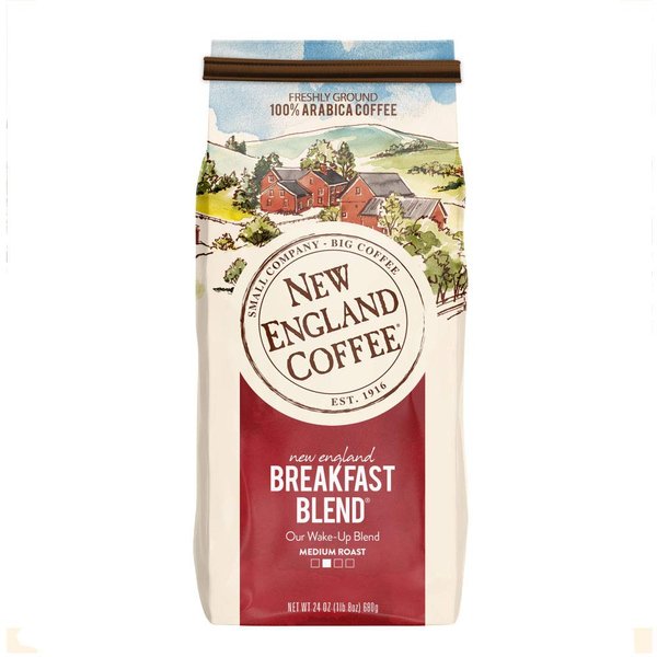 New England Coffee Breakfast Blend Medium Roast Ground Coffee, 24oz Bag (Pack of 1)