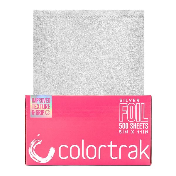 Colortrak Embossed Sheets Silver Aluminum Foil Pop-up Dispenser, 500 Pre-cut Sheets Non-slip Textured Silver 5 x 11 Sheets for Hair Foil Coloring and Highlighting Sheet Applications
