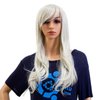SWACC 26-Inch Long Curly Wave Cosplay Synthetic Wig Colored Hair Piece for Women with Wig Cap (Silvery White)