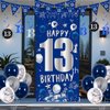 13th Birthday Decorations for Boys Girls, Blue Silver 13th Birthday Decorations Backdrop with Happy 13th Birthday Banner, Number 13 Hanging Swirls, Triangle Flag, 13 Years Old Birthday Party Supplies