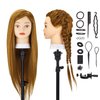 SZCY LLC Mannequin Head with Hair 80% Human Hair Straight 24-26" Doll Head with Hair Cosmetology Mannequin Head Human Hair for Hairdresser with Clamp Holder and Tools