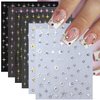 Star Nail Stickers for Nail Art, 6Pcs 3D Self-Adhesive Gold Silver Laser Stars Nail Art Stickers Shiny Crystal Design Star Sticker for Nails DIY Accessories Luxury Nail Decals Women Manicure Supplies
