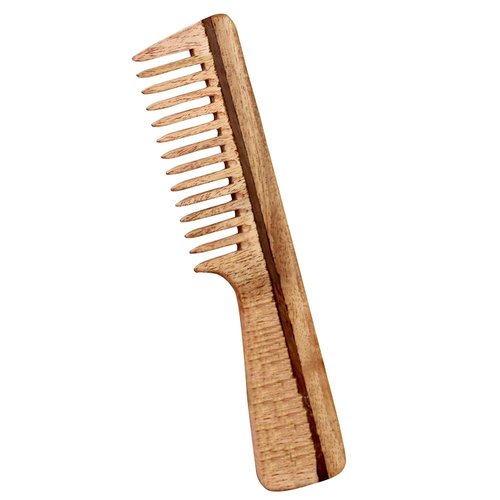 THE Unltd India Neem wood Handmade Comb For Detangling Long, Thick and Wavy Hair, Wide Tooth Structure for Gentle Grooming Anti Static, Hair Comb With Handle for Men, Women and Kids (Wide Teeth)