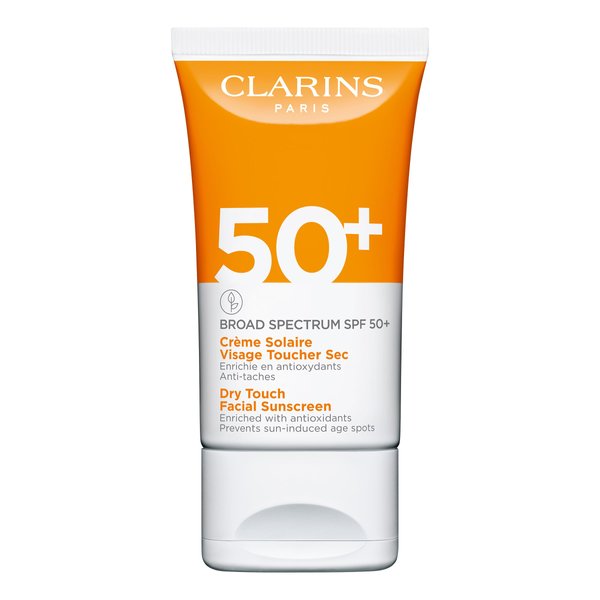 Clarins NEW Dry Touch Face Sunscreen | Broad Spectrum SPF 50+ | UVA/UVB Protection | Lightweight and No White Cast | Enriched with Antioxidants | All Skin Types, including Sensitive Skin | 1.7 Ounces